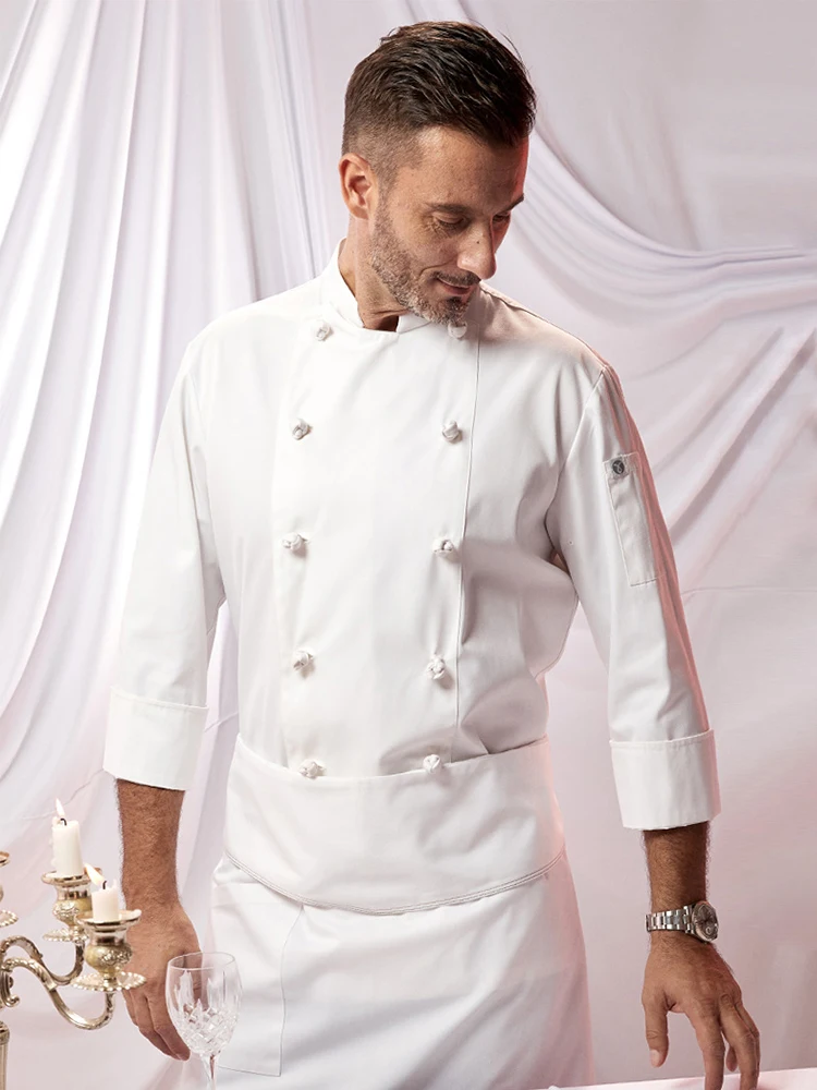 Giacca da cuoco nera di alta qualità ristorante uomo cuoco uniforme da lavoro Catering cappotto da cucina a maniche lunghe doppio petto abbigliamento da lavoro