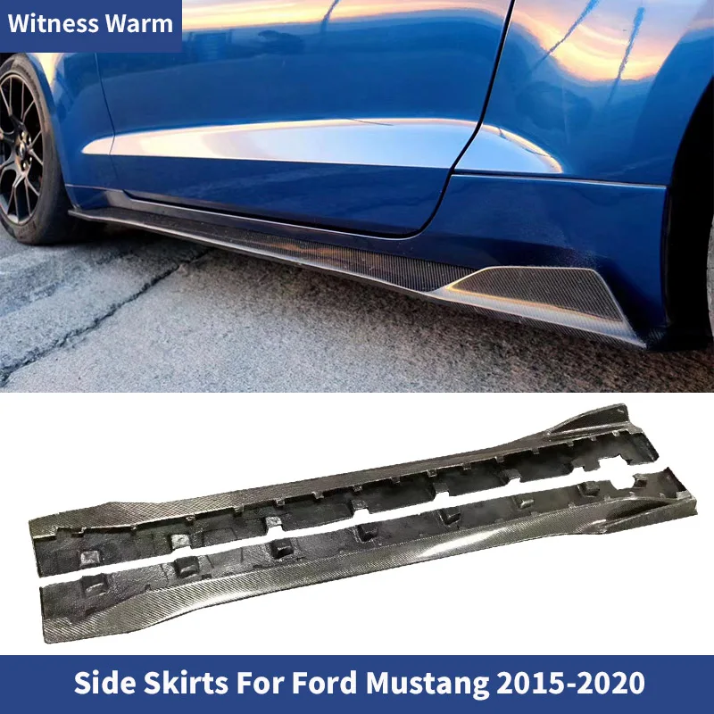 Carbon Fiber Side Skirts Extensions Lip Splitters For Ford Mustang Car Tuning 2015-2020