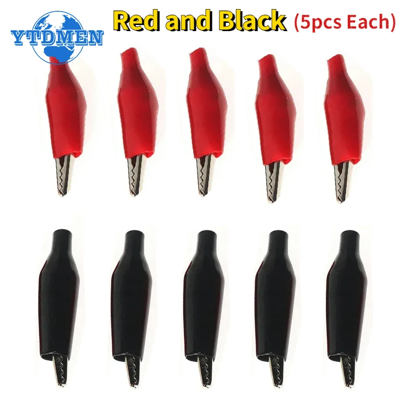 Pinces de type crocodile, 10 pièces/2 couleurs, 24x28mm, noir, rouge, revêtement plastique souple, bricolage, sonde de test électronique, mini pinces de test alligator