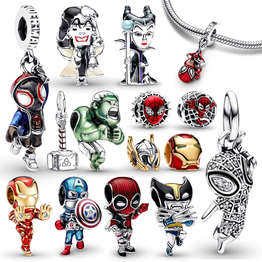Disney Charms For Fine Jewelry Gifts Spider-Man Iron Man Captain America Beads Fit Original Snake Bracelets Necklace Accessories
