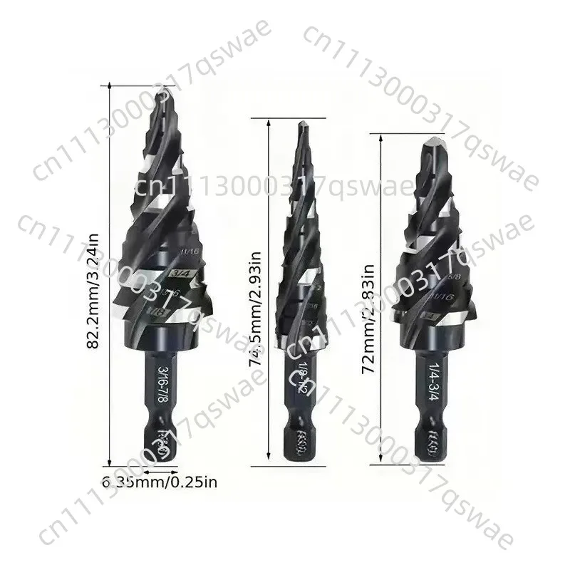 Ladder Drill Bits 3-Pack Four-Spiral Groove Ladder Drill Bits for Hexagonal Shank Ladder Drills for Stainless