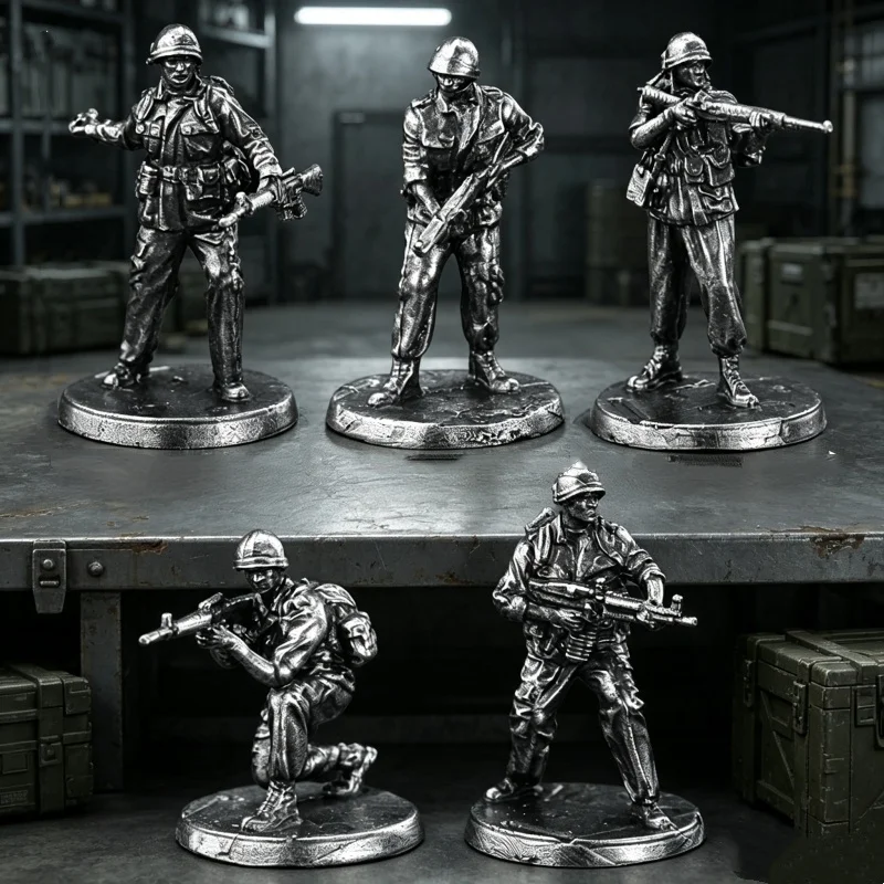 White Copper Historical Infantry Figurine Metal Miniature Statue Desktop Display Ornament Tabletop Collectible Craft Decoration