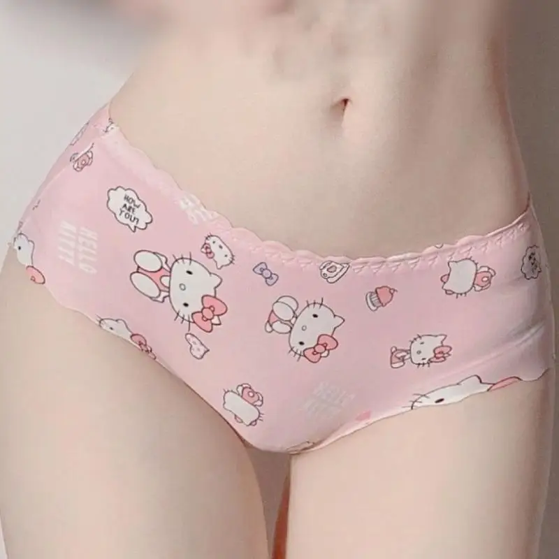 Sanrio Hello Kitty Ice Silk Pants Anime Y2K Sweet Girl Traceless Underpants Cartoon Printing Pure Cotton Antibacterial Briefs