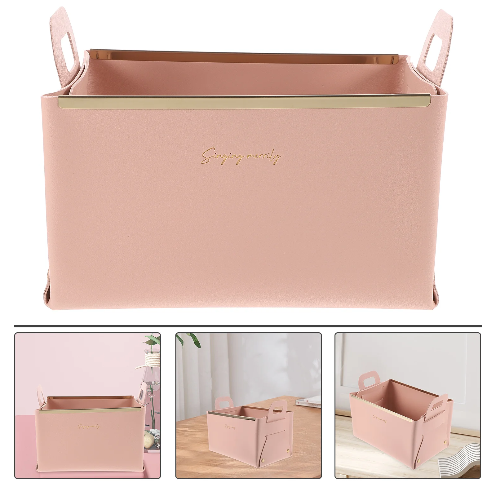 

Desktop Storage Box Pink Foldable Organizer with Handle Household Decor Jewelry Key Holder Office Ornament