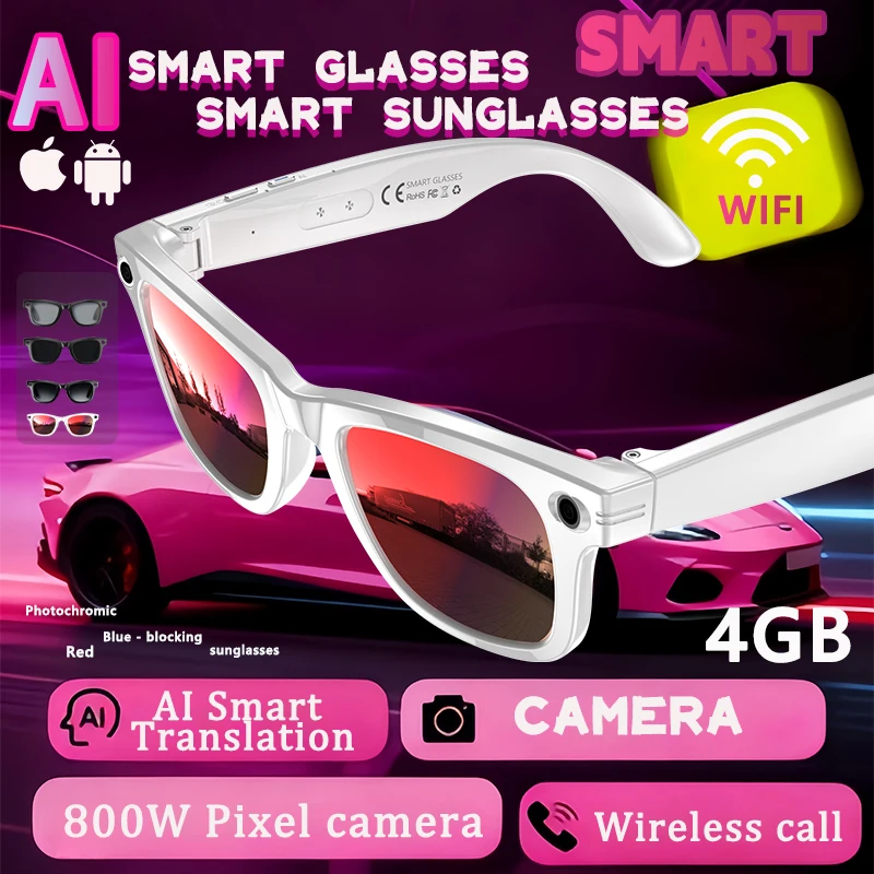 

AI smart glasses with Camera Video 8MP Translation Sunglasses Bluetooth Call Music Play Men Women 2025 Recording 100+ Languages
