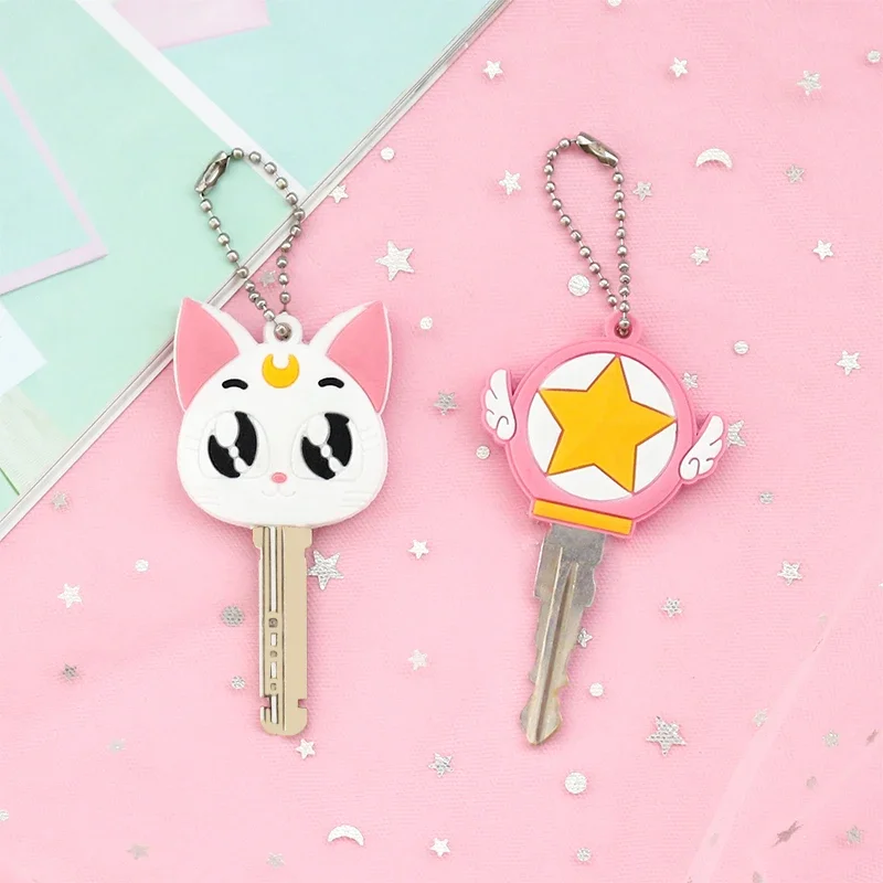 2PCS Cartoon Keychain Dust Cover Silicone Protective Case Keychain Bag Pendant Small Gift Bag Flowers Key Chain Event Souvenirs