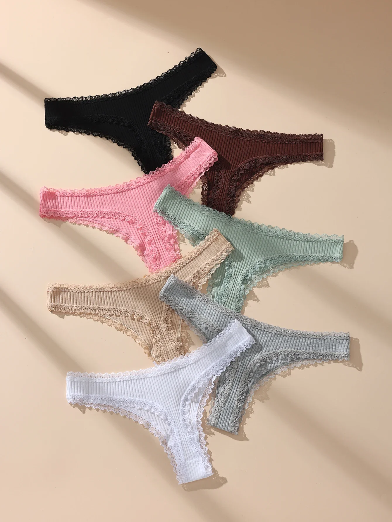 7Pcs/Set Women Thongs Panties Cotton Sexy Lace Underwear Tanga Solid T Back Pants Soft Underpants G-Strings Female Lingerie S-XL
