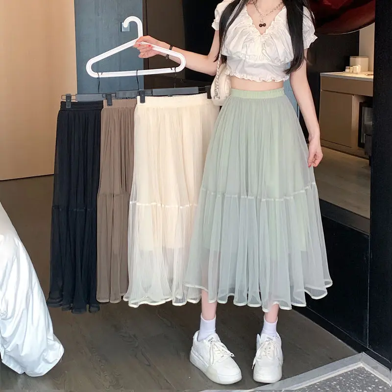 

Casual Party Fairycore Summer Winter Maxi Long Tulle Skirts for Women Gothic Pleated Skirt Jupe Longue 2024 Falda Mujer F220