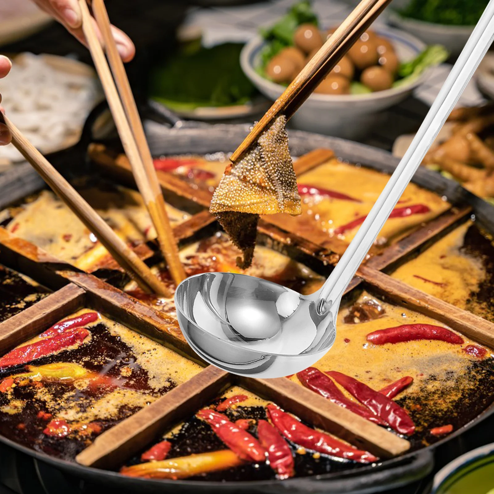 

Stainless Steel Soup Ladle Heavy Duty Long Handle Thickened Deep Ladle Hook Serving Cooking Portioning Kitchen Restaurant