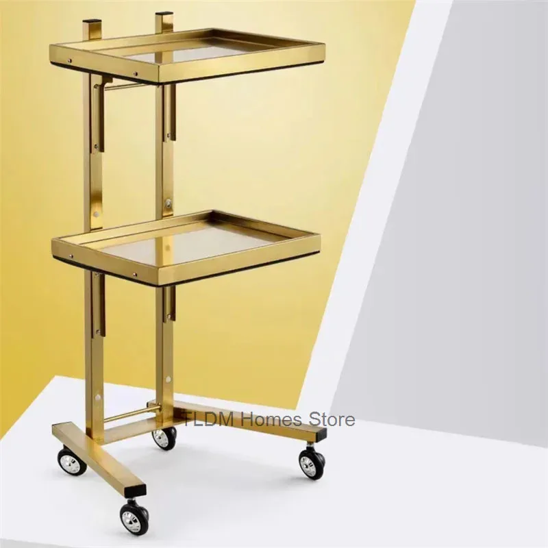 

Beauty Tool Cart Barber Shop Multi-purpose Cart with Wheels Perm 트롤리 Dyeing Tool Trolley Light luxury Gold Iron Small Cart