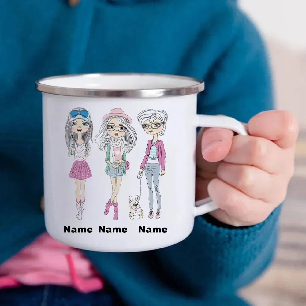 Personality 3 Sisters Customized Enamel Cups Mug With Printed Name Sublimation Tumbler Reusable Cup for Coffee Cupshe Drinkware