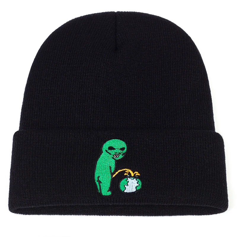 Cute cotton Knitted beanies Hats Green Alien Embroidery wool Hats Winter outdoor ski hat Skull beanie hat Beanie hats gorras