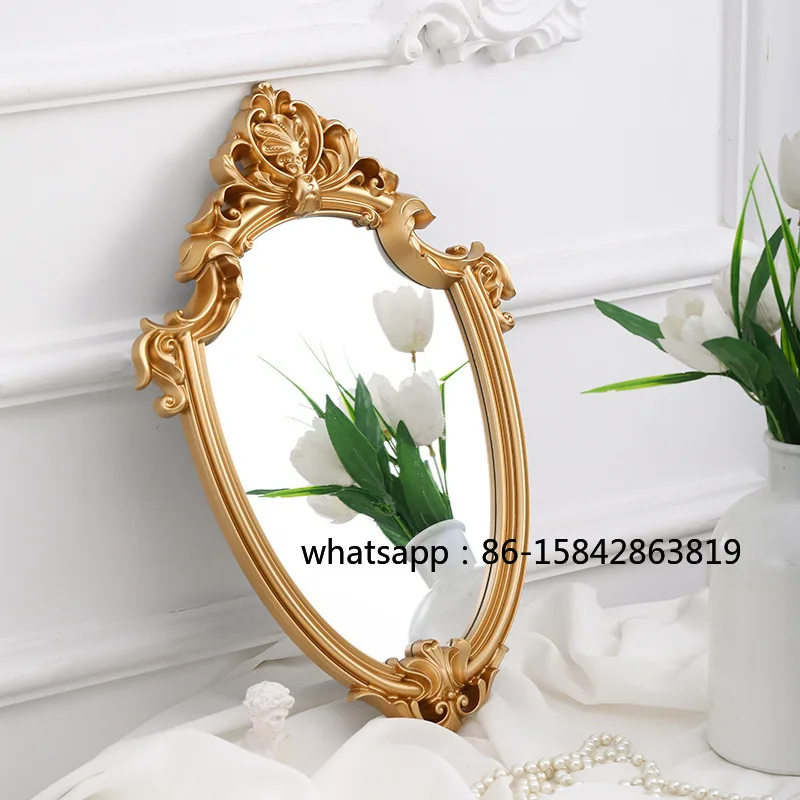 Stand Gold Mirror Wall Decorative Vintage Antique Design Frame Mirror Retro Bath Bedroom Nordic Miroir Mural Livingroom HX50DM