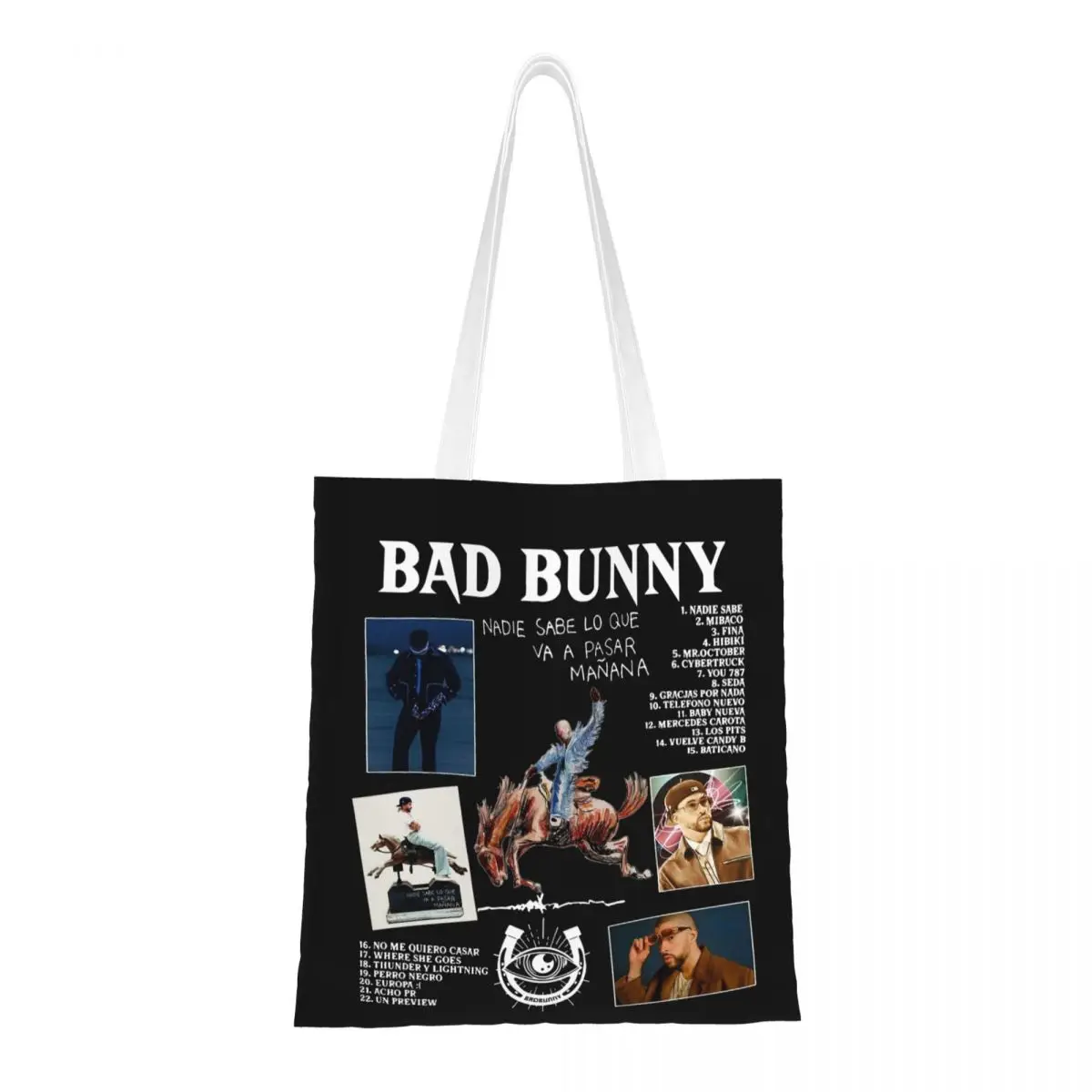 

Women Men Bad Bunny Nadie Sabe Vintage Tote Bags Canvas Grocery Bag for Child Handbags
