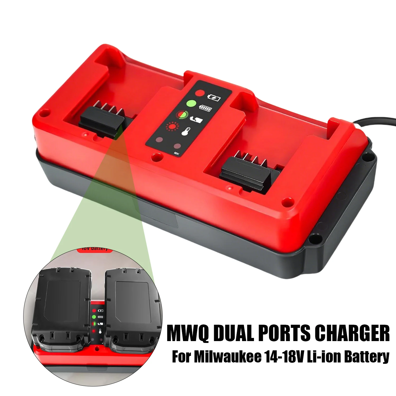 

Portable Dual Ports Charger For Milwaukee 14.4-18V Lithium Battery Rechargeable 48-11-1815 48-11-1820 48-11-1830 Fast Charger