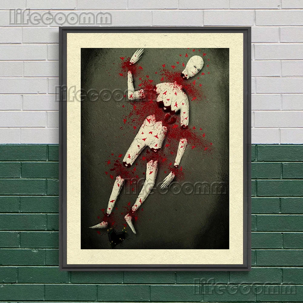 Broken Doll And Tragic Prison Escape,Abstract Wall Art Canvas Painting Surreal Fantasy Gothic Art Poster And Print Home Decor