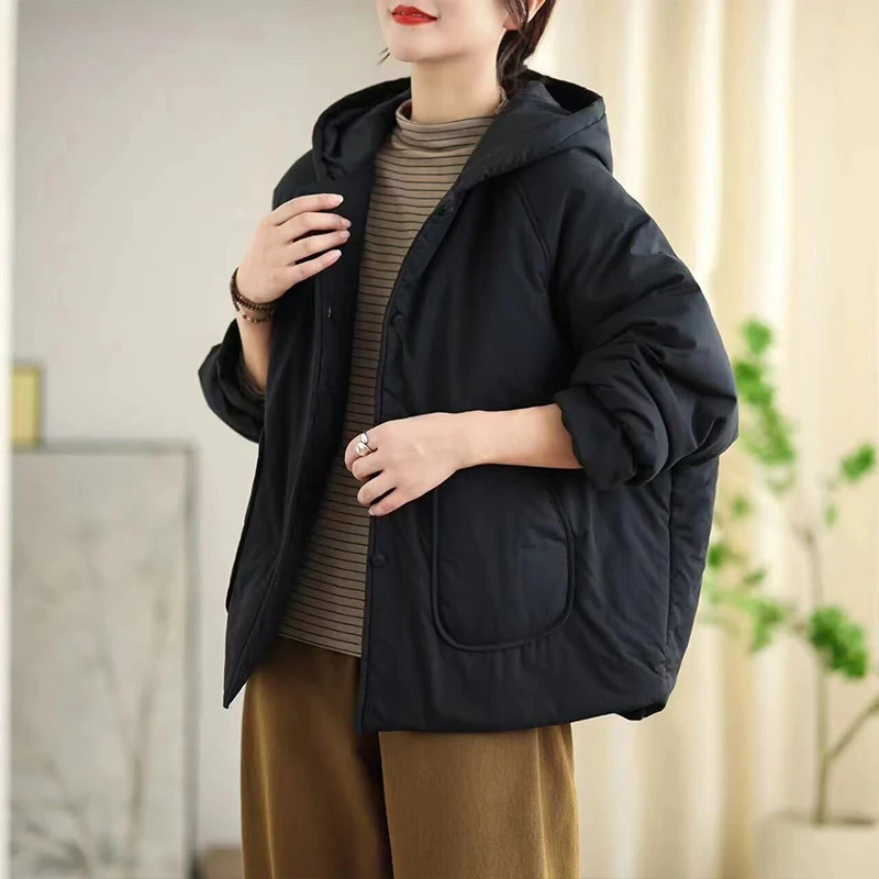 Mass Wass 2024 Mode Winter Vrouwen Gewatteerde Warme Leisure Jassen Klassieke Vintage Vrouwtjes Parka Capuchon Oversized Dikker Jas