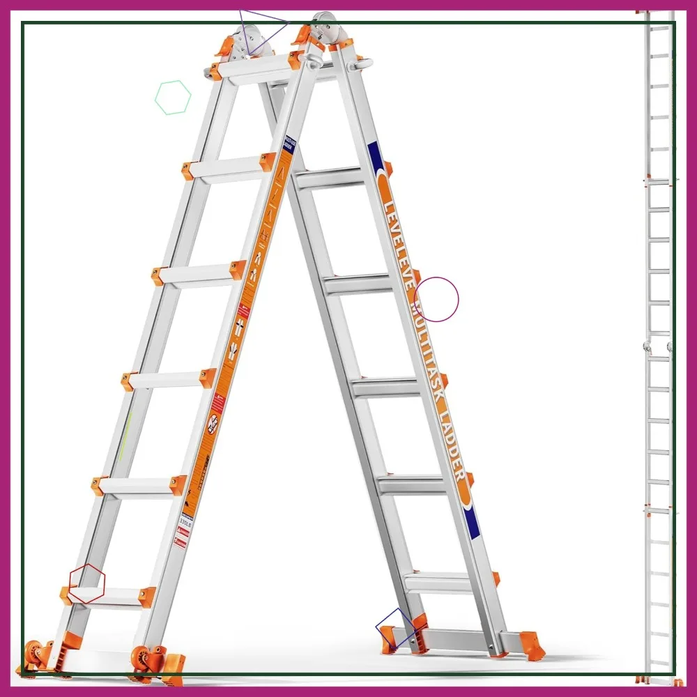 Escalera Telescópica en Forma de A de 20 Pies con Barra Estabilizadora y Ruedas, Capacidad de Carga de 330 lb para Interiores, Exteriores, Techos y Escaleras