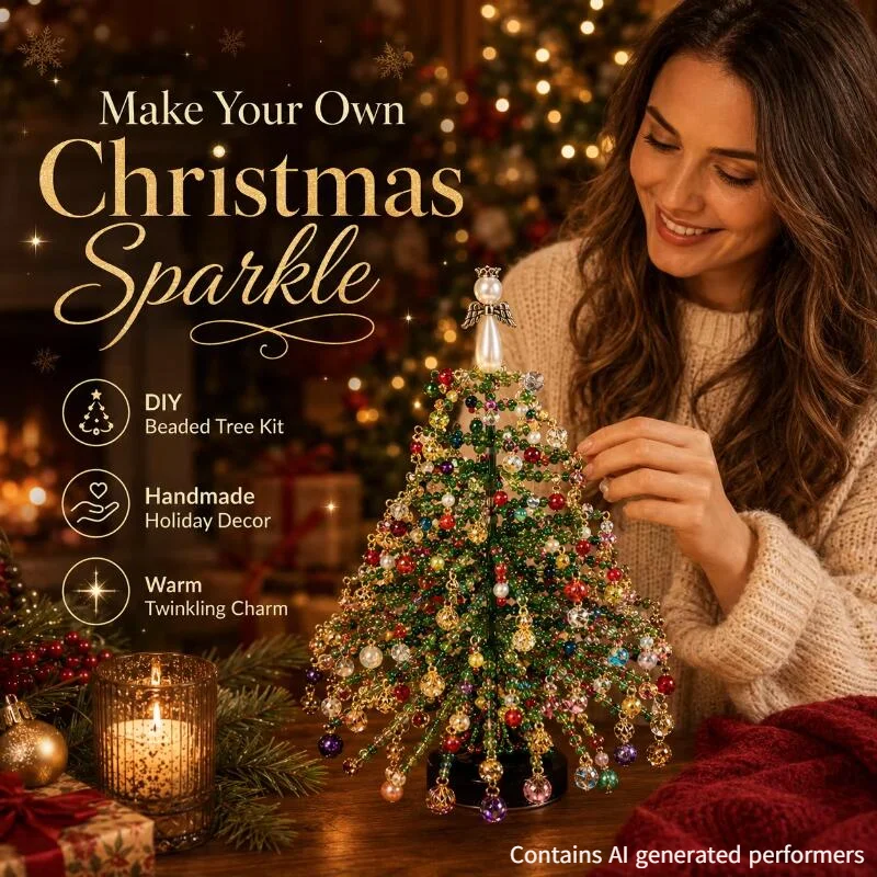 Handmade DIY Beaded Christmas Tree Making Kit Mini Crystal Bead Christmas Tree Desktop Decor Christmas DIY Craft Supplies Creati