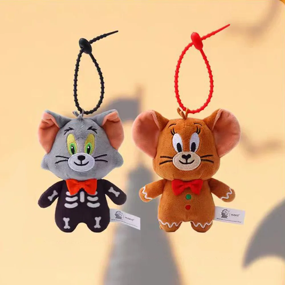 Véritable Anime Tom et Jerry dessin animé en peluche poupée jouets Kawaii Halloween série poupées porte-clés étudiant sac à dos décoration cadeaux