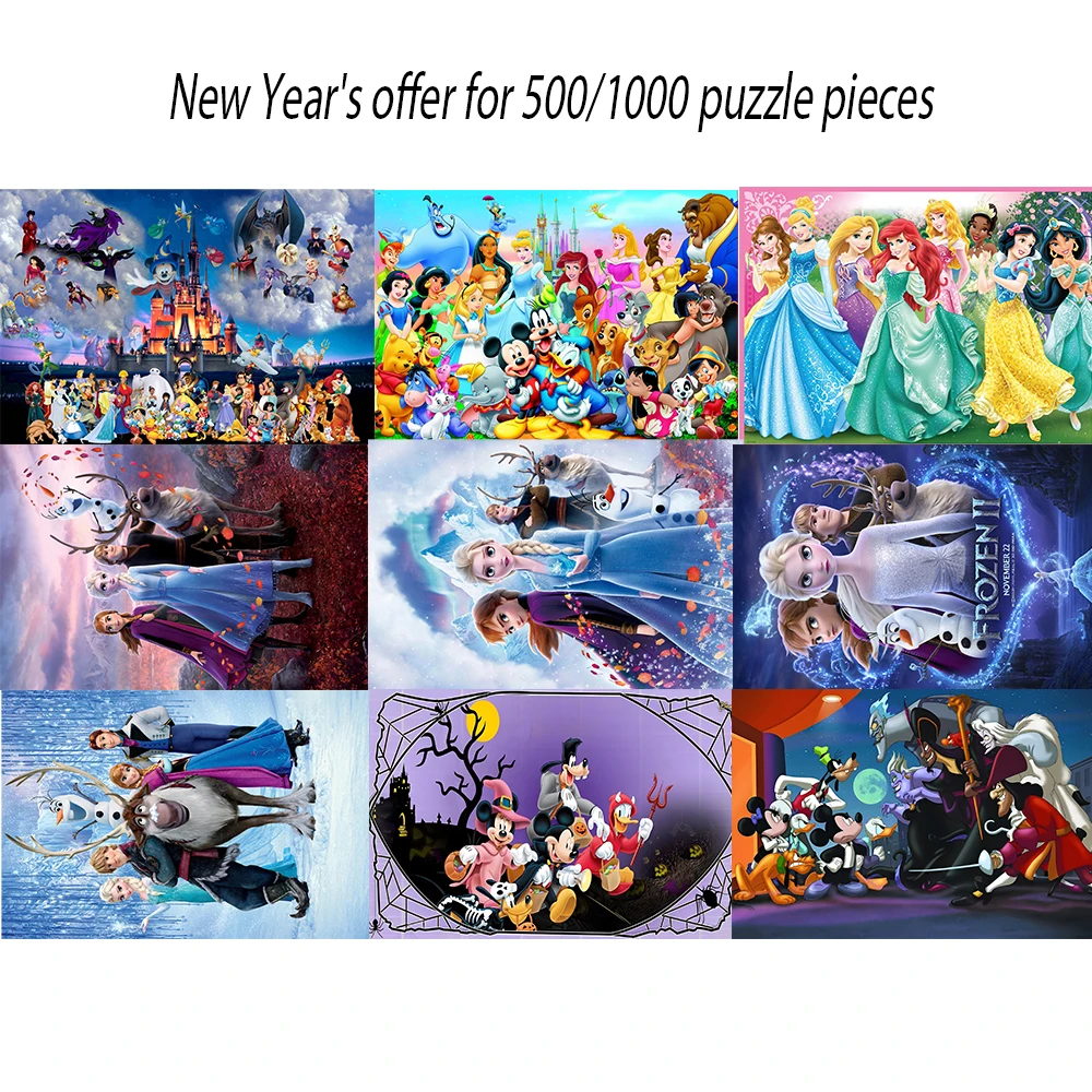 

New Year offers jigsaw puzzle Disney Mickey Minnie 500/1000 pieces wooden onePiece Puzzles Toys Gifts