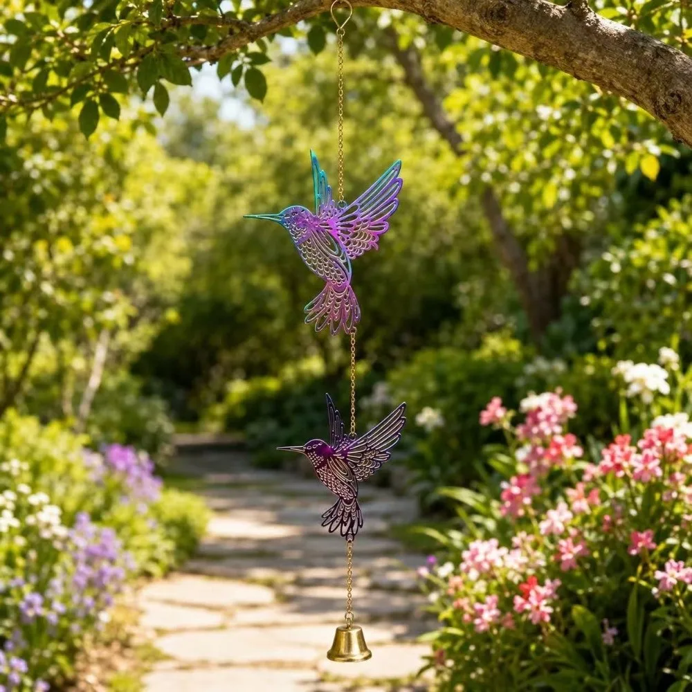 Hanging Pendant Hanging Wind Chime Garden Decor DIY Sun Catcher Bird Wind Bell 2D Flat Hollow Out Metal Bird Bell Window Decor