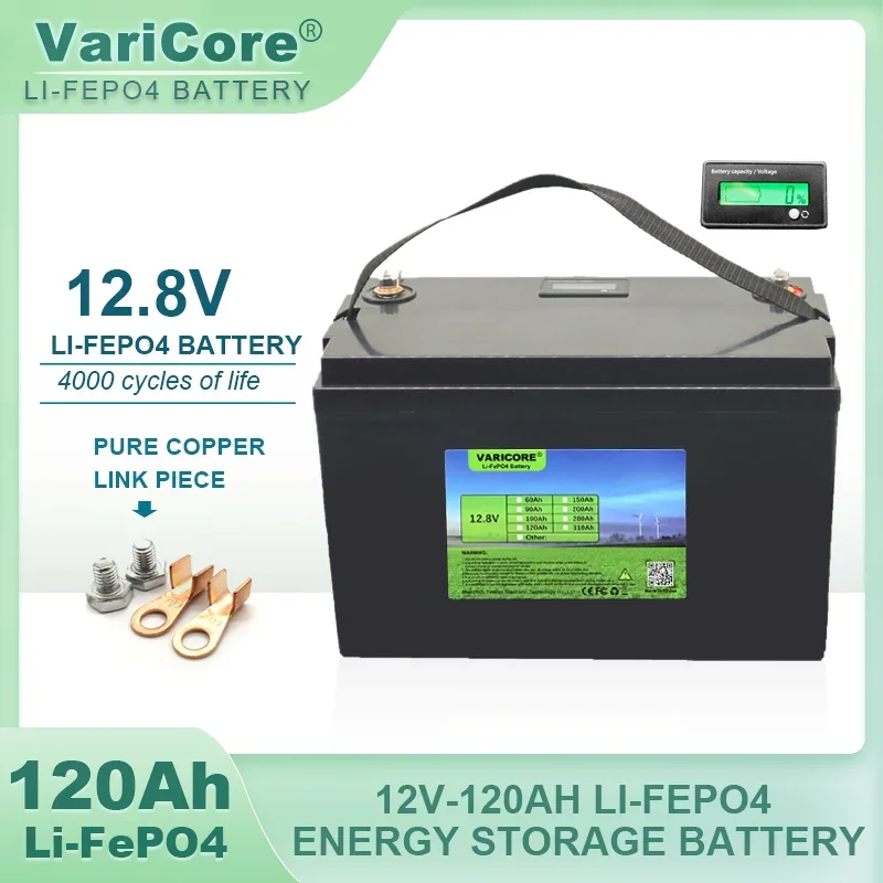 VariCore 12V 120AH 4s LiFePO4 Battery 12.8V For Golf cart Campers Travel RV Off-Road Off-grid Solar Wind 14.6v Charger