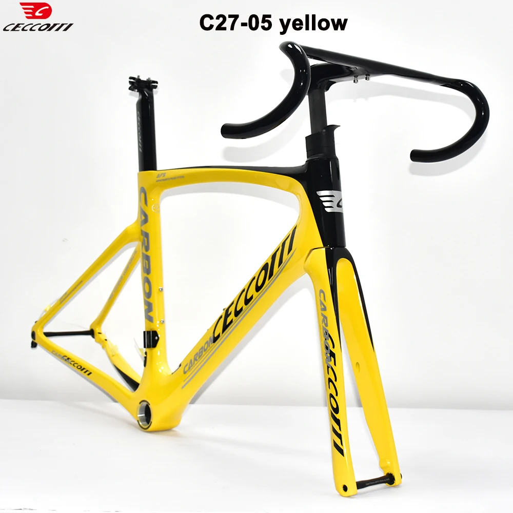 

CECCOTTI Новый 700C Полностью скрытый трос Шоссейный велосипед Полностью углеродное волокно через ось Дисковый тормоз Рама велосипеда Руль Вилка Подседельный штырь