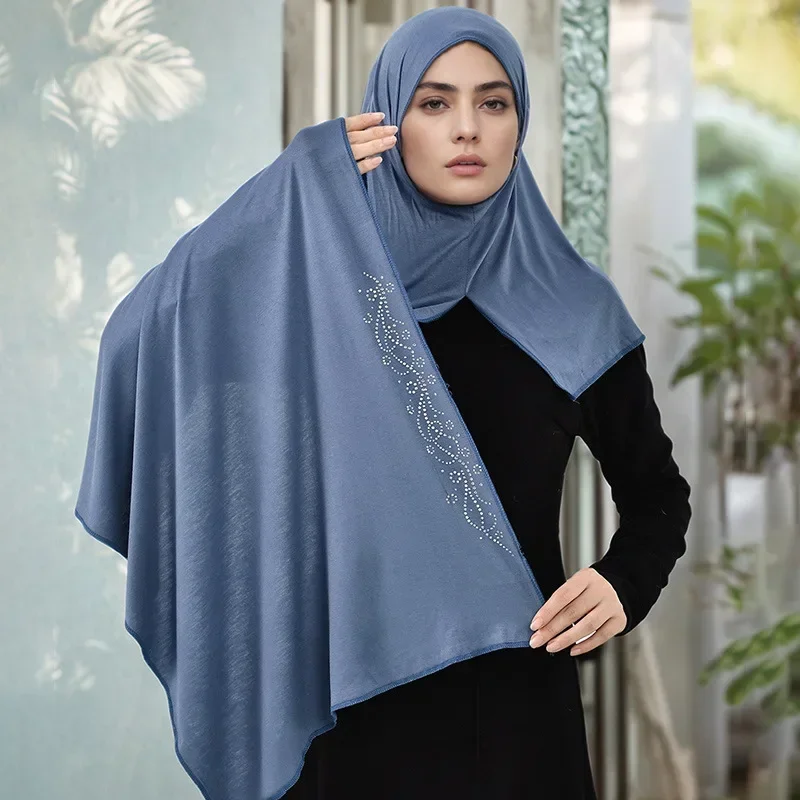 

Высококачественный шарф из джерси, мгновенный хиджаб со стразами, двойная петля, мусульманская повязка на голову, исламский платок, повязка на голову, тюрбан, шали Amira
