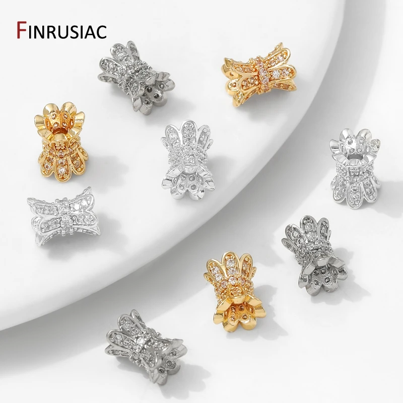 14K Gold Plated Brass Inlaid Zircon Spacer Beads,Hollow Out Bead Separators For DIY Bracelet Necklace Jewelry Making Accessories
