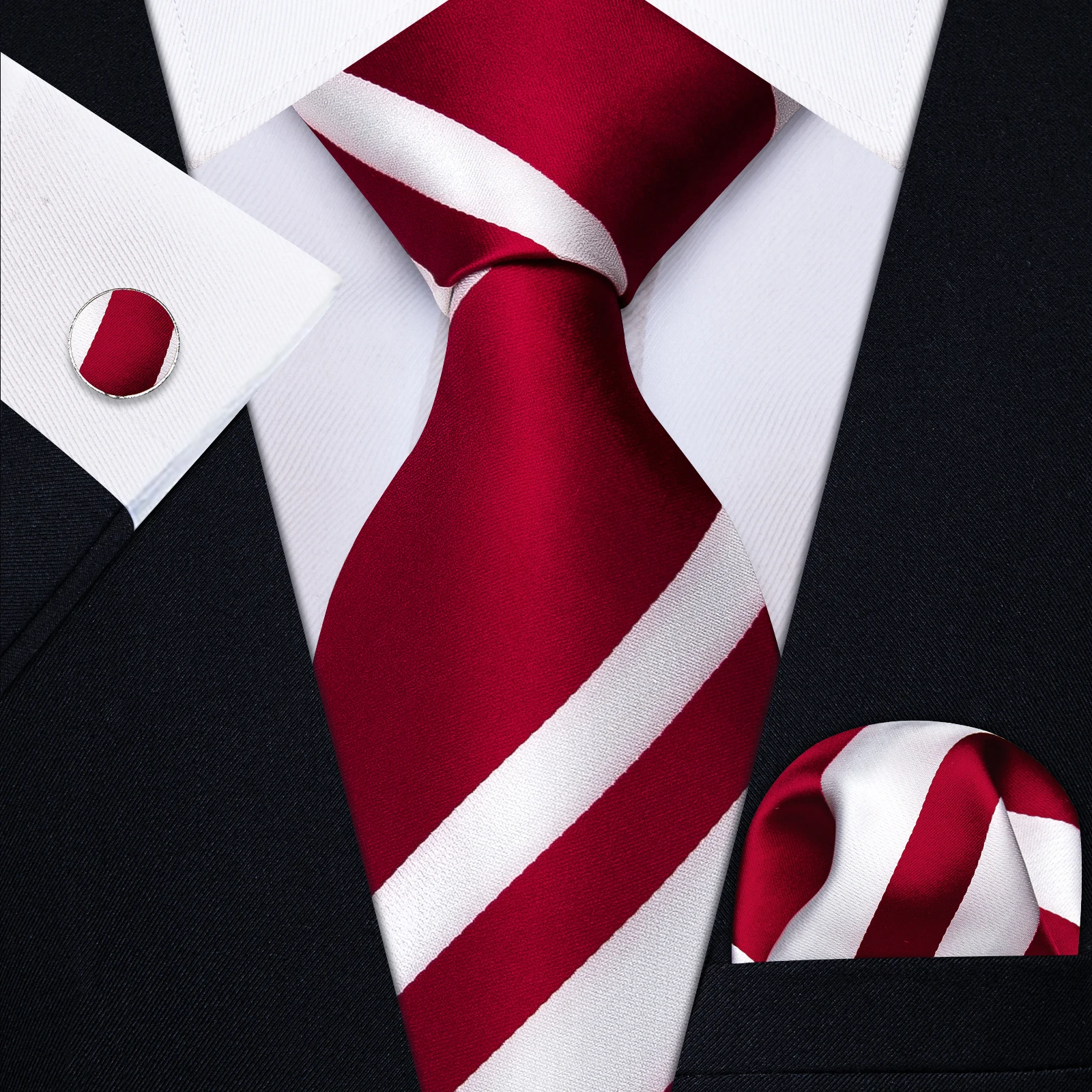Men 3Pcs Formal Tie Set 150cm×8cm Necktie 24×24cm Pocket Square 2 Cufflinks Business Wedding Groom Suit Accessories Gravata Gift
