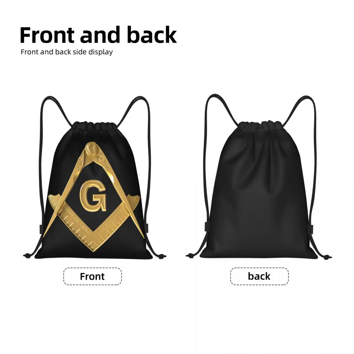 Custom Gold Freemason Logo Drawstring Bags Women Men Lightweight Masonic Mason Sports Gym Storage Backpack