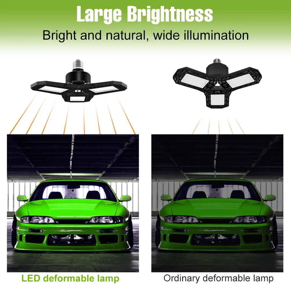 80W LED Garage Light Bulbs E27/E26 Foldable Deformable Chandeliers AC100-277V Spotlight For Storage Warehouse Workshop Lighting