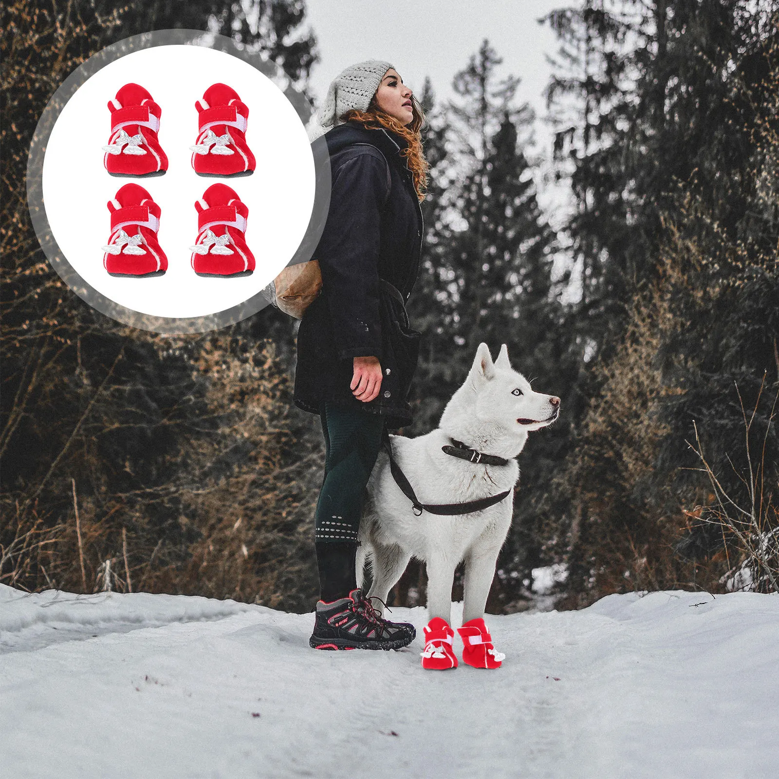 

4Pcs Xmas Dog Shoes Pet Warm Boots Anti-Skid Puppy Paw Protectors Outdoor Winter Footwear Pet Winter Shoes Dog Boots