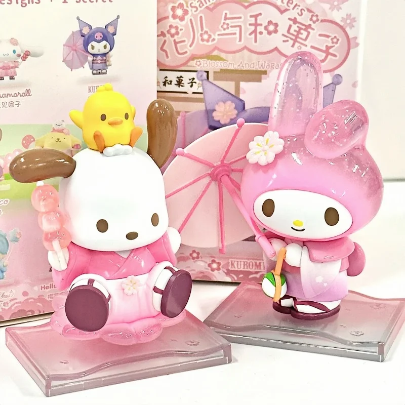 Originele Sanrio Karakters Blossom En Wagashi Serie Blind Box Anime Figuur Kuromi My Melody Beeldjes Mystery Box Girl Gift