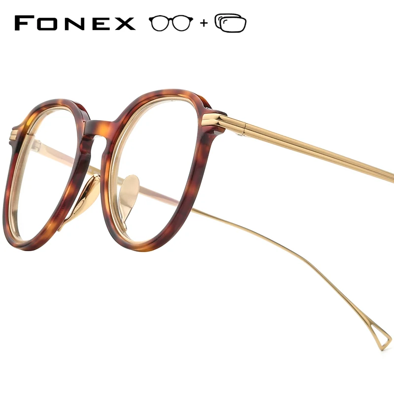 FONEX Progressive Prescription Glasses Photochromic Myopia Optical Lens Eyewear Men Round Eyeglasses Women Titanium Frame 85663