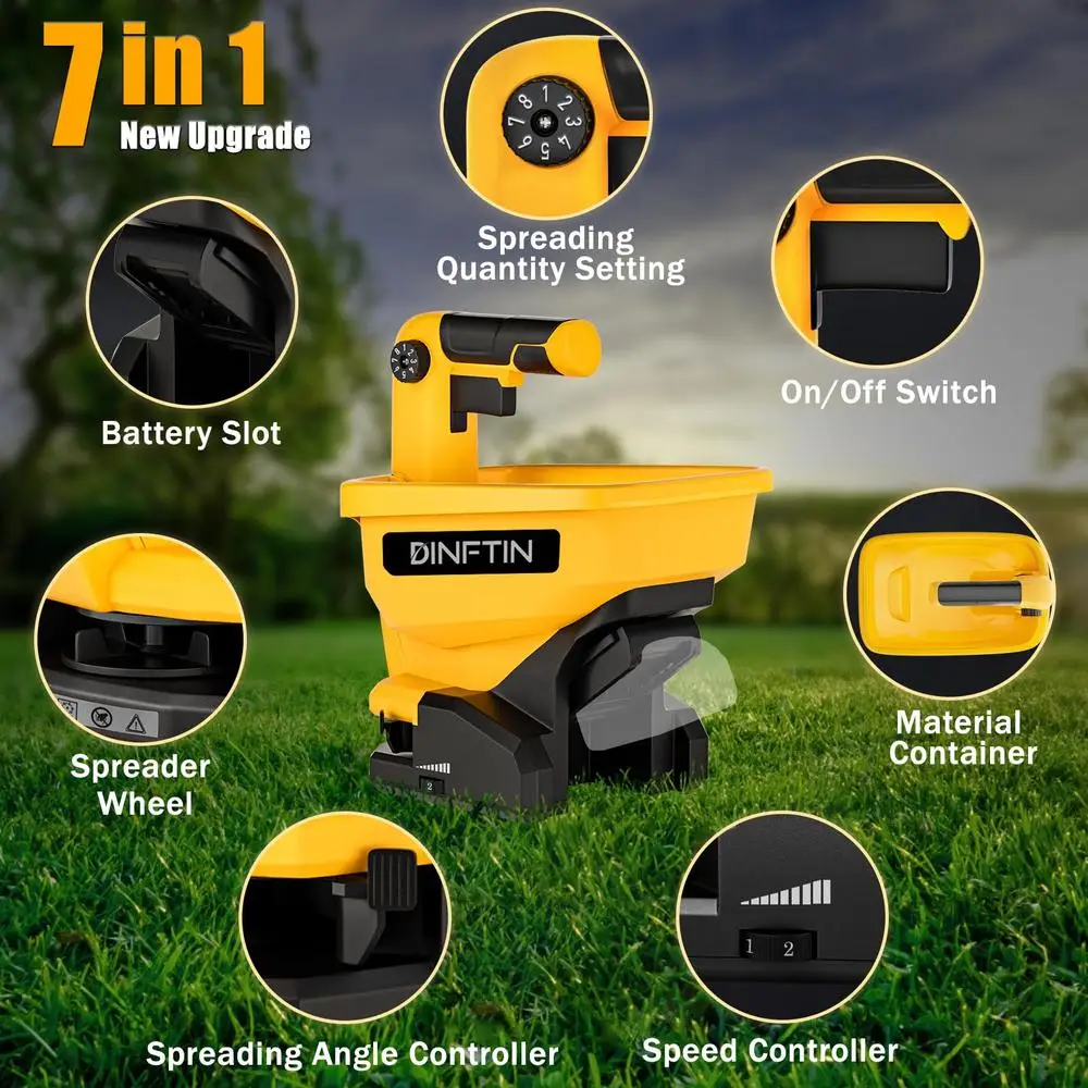 آلة بذارة محمولة تعمل بالبطارية ديوالت 20 فولت/60 فولت بطارية ليثيوم أيون متوافقة مع بذور العشب المستديرة لمدة عام وملح الصخور