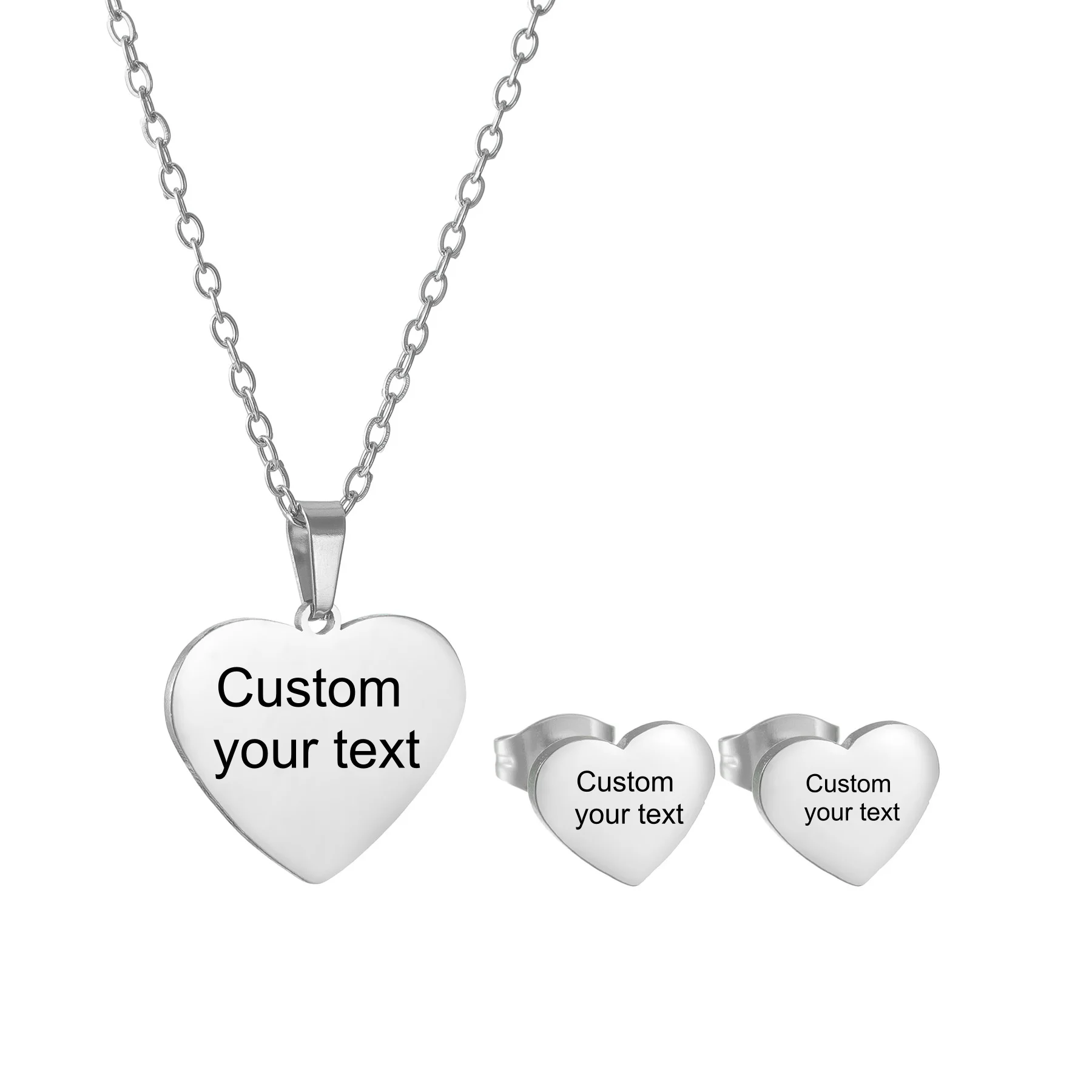 Custom Name Necklace Earrings Jewelry Set for Women Heart Stainless Steel Pendant Personalized Engraved Letter Date Lovers Gifts - view 3