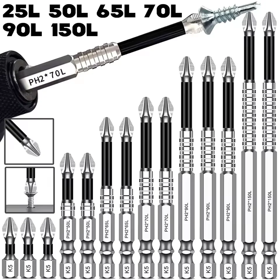 K5 Anti slip Screwdriver Head S2 Strong Magnetic 5A Black Cross Screwdriver Head Hand Drill Electric Screwdriver