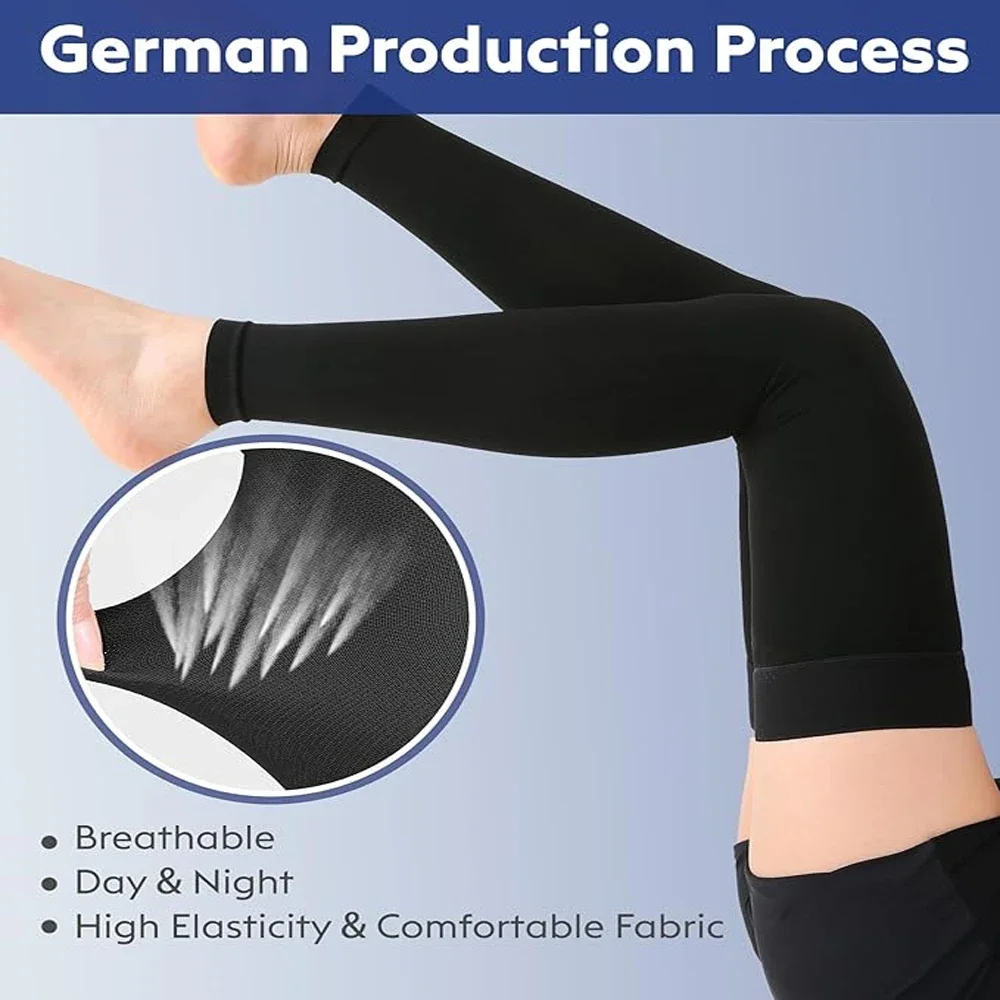 

1 Pair 20-30 mmHg Compression Stockings - Thigh Length Open Toe Socks for Varicose Veins, Circulation - Men Women"