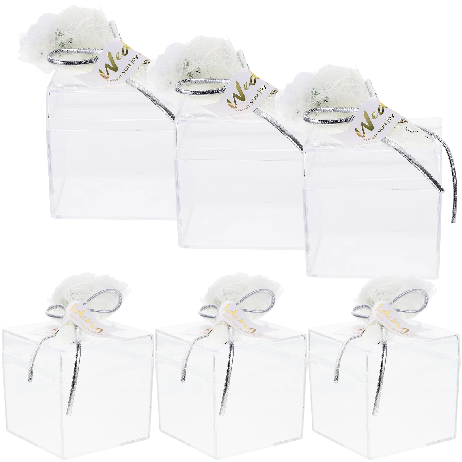 

6pcs Square Candy Boxes Transparent Gift Storage Cases Wedding Party Favors Plastic Treat Containers Jewelry Small Boxes Clear