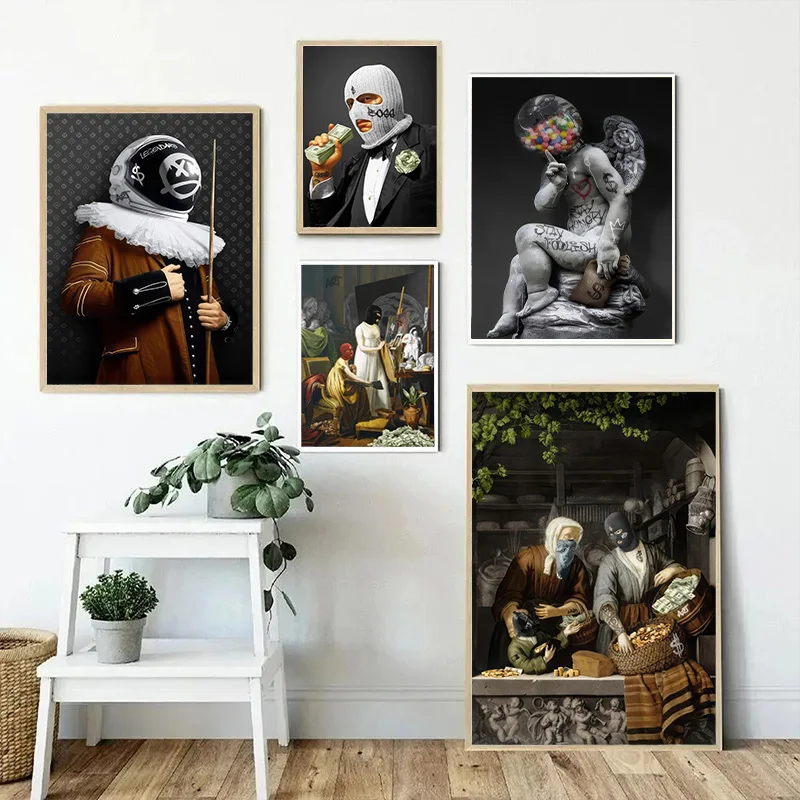 Abstract Funny Masked Man Wall Art Canvas Painting Print Nordic Funny Character Portrait Poster Living Room Gallery Home Decor