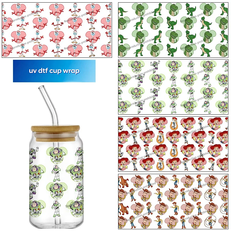 popular Cartoon Design UV DTF Cup Wrap For 16oz Libbey Beer Glass personalizat DIY Sticker Selfadhesive Washable home decoration