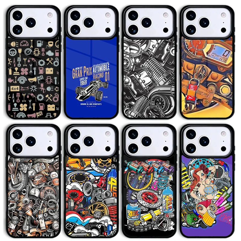 Automobile Spare Parts Car Engine Mobile Phone Case for IPhone 17 AIR 16pro Max 15 14 13 12 11 Bumper Cover