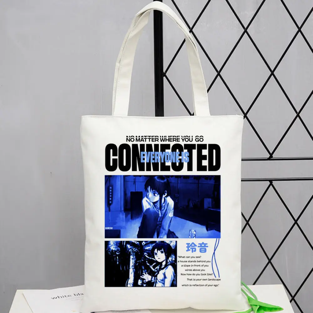 Serial Experiments Lain Canvas Tote Bags Artistic Print Sustainable Digital Print Zero Waste Rustic Charm College Green Living