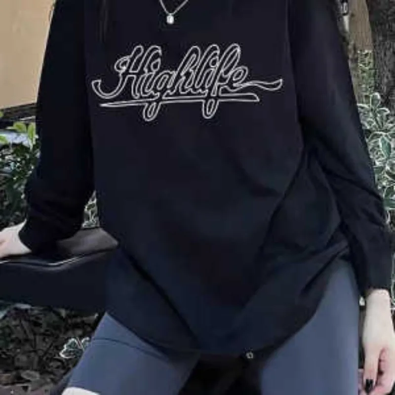 Basic Langarm Neues Bottoming Shirt Rundhals Reine Baumwolle Kordelzug Herbst und Winter Casual T-Shirt Trendiges Damen Top