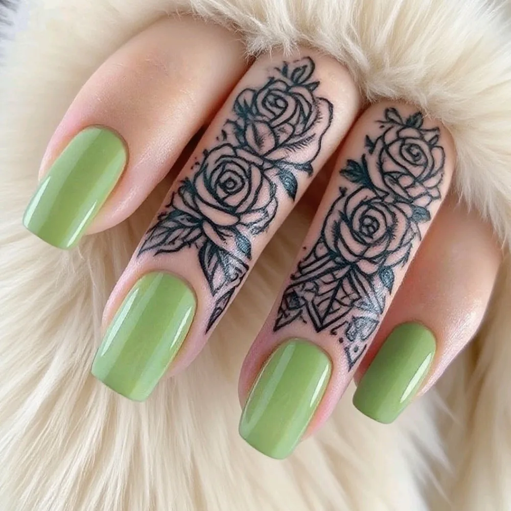 

48Pcs Acrylic Fake Nails With Glue Sticker Matcha Green Long Square Press On Nails Artificial DIY Finger Tips Manicure Accessory
