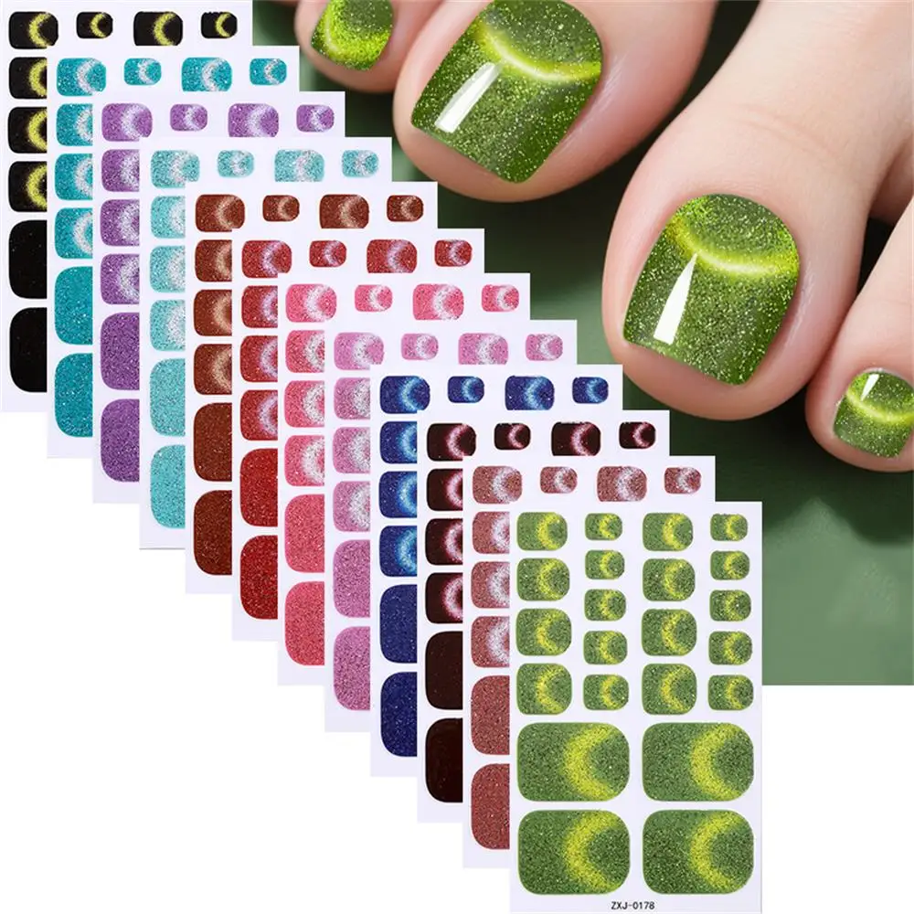 

Professional Pedicure Nail Sticker Set, Summer Waterproof Gradient Glitter Powder Dazzling Cat-Eye Style Nail Stickers
