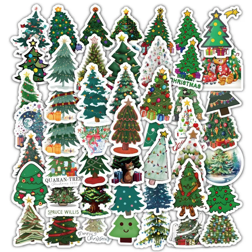 60pcs Christmas Tree Stickers Pine and Cypress Stickers Cross-Border Wall Luggage Cut Film Notebook Stickers christmas gift