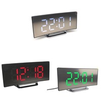 Curved Screen Clock Digital Led Alarm Clock with Temperature Display Large Mirror Clock Snooze Bedside Table Clock Room Decor